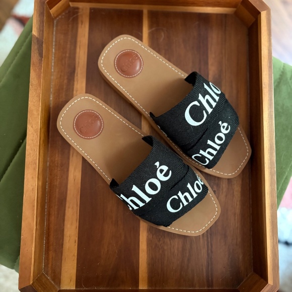 Chloe Woody Flat Logo Ribbon Slide Sandals - Picture 8 of 10